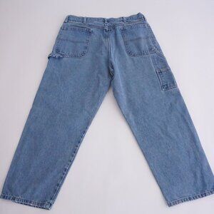 Vintage Rustler Carpenter Dungaree Mid-wash Wide-leg Blue Denim Jeans 38X30